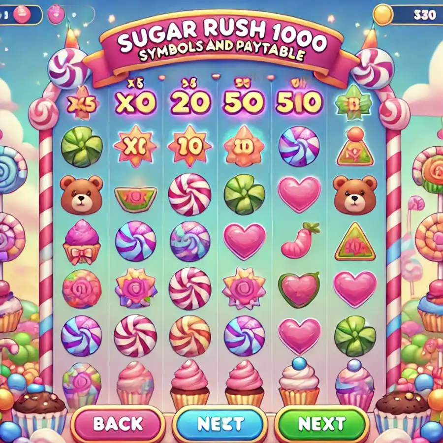 Символы и таблица выплат в Sugar Rush 1000